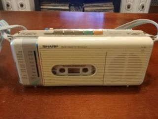 Vintage Cream Sharp QT - 5 Radio Cassette Recorder Boom Box w/ carry case 2