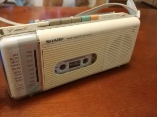 Vintage Cream Sharp QT - 5 Radio Cassette Recorder Boom Box w/ carry case 6
