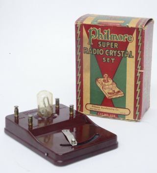 30s Vintage Philmore Crystal Radio Near Red Plastic Bakelite Machine Age 2