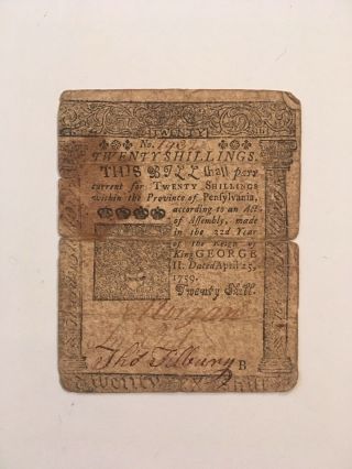 20 Shilling American Note Currency April 25,  1759 Morgan Tilbury Rare