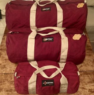 Vintage Set Of 3 Eastpak Canvas Duffle Bags Shoulder Gym Weekend Travel Packable
