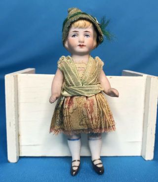 Antique Bisque Doll Dollhouse 3.  5” Girl German Jointed Double Strap Shoes