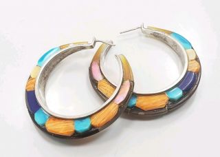 Vintage Sterling Silver 925 Native American Turquoise Coral Ladies Earrings