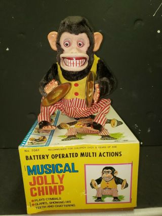 Vintage Daishin Musical Jolly Chimp Monkey With Box,  Made In Jap