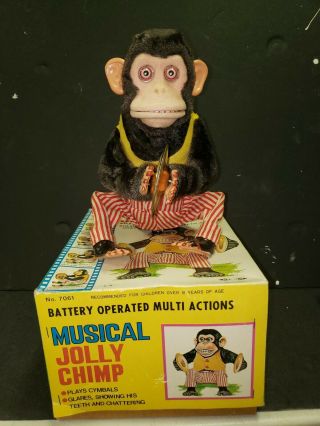 Vintage Daishin Musical Jolly Chimp Monkey With Box,  Made in Jap 2