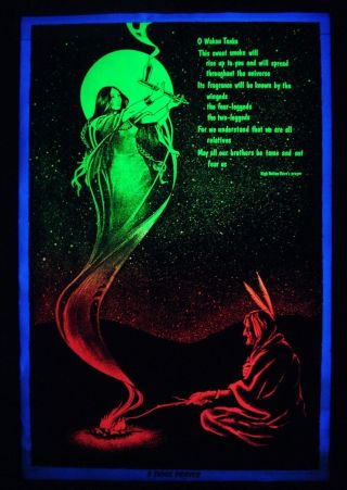 Vintage Sioux Prayer Blacklight Poster Native American Spirit Smoke Indian Nos