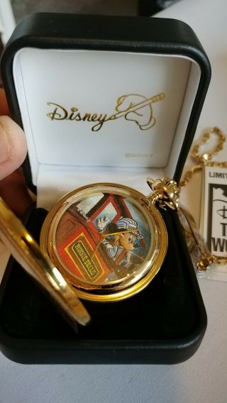Disney Artist Drawn Rare Mickey Mouse Train Engineer Pocket Watch 12