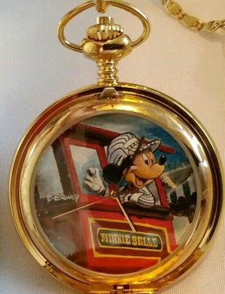 Disney Artist Drawn Rare Mickey Mouse Train Engineer Pocket Watch 2