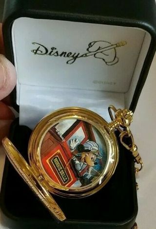 Disney Artist Drawn Rare Mickey Mouse Train Engineer Pocket Watch 3