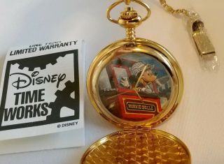 Disney Artist Drawn Rare Mickey Mouse Train Engineer Pocket Watch 8