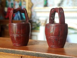 Antique Dollhouse Miniature Asian Stone Carved Water Basket Set 1:12