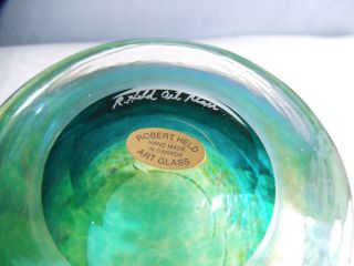 Robert Held Art Glass Large Iridescent Bowl Vintage Canadian Signed & Sticker 7