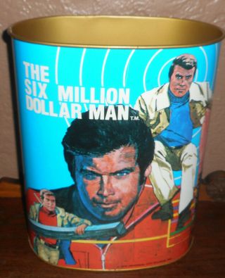 Vintage 1976 The Six Million Dollar Bionic Man Trash Can Chienco Waste Basket 6