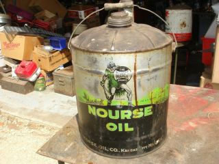 Rare Advertisng Vintage Nourse Gas Oil Co.  5 Gallon Metal Can Kansas City