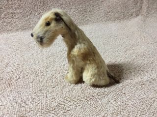 Antique Steiff? 4 " Miniature Toy Dog Terrier Glass Eyes Plaster Nose Wood Legs