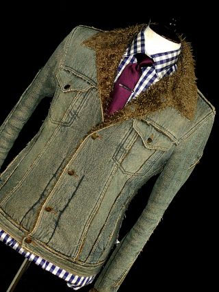 Rare Mens Roberto Cavalli Stone Washed Denim Shearling Flying Jacket Coat 40r