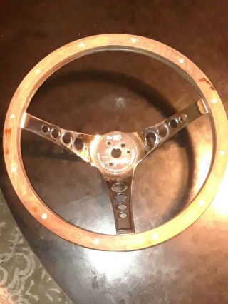 Vintage 60s 70s " The 500 " Wood Rim Steering Wheel Superior 13.  5 " Rat Rod