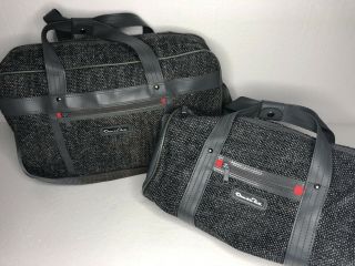 Vintage Oscar De La Renta Overnight Duffel Bag Set Studio Gray Tweed Retro