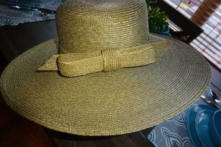 Vintage Frank & Olive For Bonwit Teller Wide Brim Straw Sun Hat W/ Bow