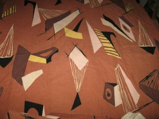 Vintage Mid Cenurty Modern Barkcloth Fabric 3 Curtain Panels