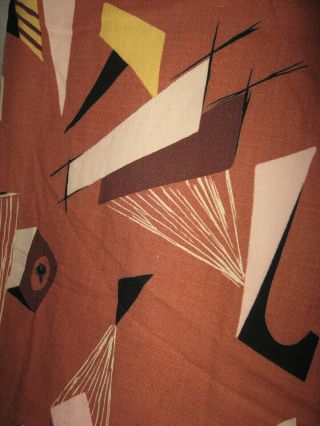 Vintage Mid Cenurty Modern Barkcloth Fabric 3 Curtain Panels 6