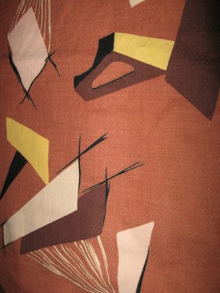 Vintage Mid Cenurty Modern Barkcloth Fabric 3 Curtain Panels 7