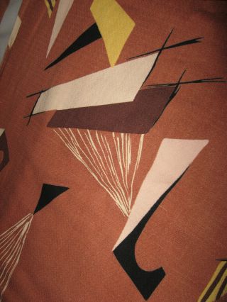 Vintage Mid Cenurty Modern Barkcloth Fabric 3 Curtain Panels 8