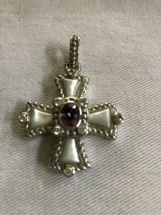 Judith Ripka Sterling Mother Of Pearl & Amethyst Maltese Cross Enhancer Pendant