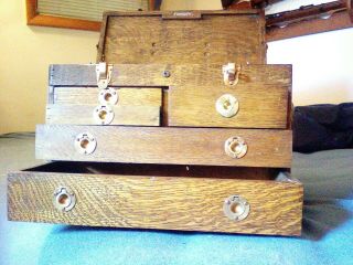 vintage antique oak tool box 2