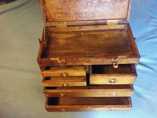 vintage antique oak tool box 3