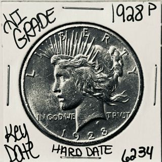 1928 P Silver Peace Dollar Coin 6234 Rare Key Date