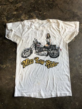 Vintage 70s Harley Davidson Miss Low Rider T Shirt Hugo’s Tee Rare Motorcycle Hd