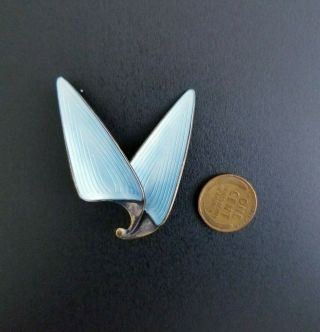 Vtg 925 Sterling Silver Norway Blue Enamel MCM Modernist Leaf Brooch,  2 
