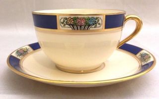 Vintage Lenox For Tiffany Cup And Saucer Ivory With Gold Green Mark 1305