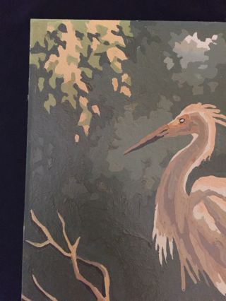 Vintage 1950s Paint by Numbers Egret Crane Heron Bird Finished Painting Art 2