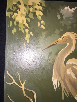 Vintage 1950s Paint by Numbers Egret Crane Heron Bird Finished Painting Art 6