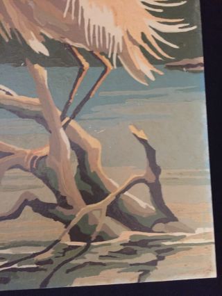 Vintage 1950s Paint by Numbers Egret Crane Heron Bird Finished Painting Art 7