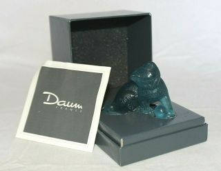 Vintage Daum Crystal Cat W/ Ball Chat Bleu Signed W/ Box Excel 2.  75 "