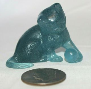 Vintage DAUM Crystal Cat w/ Ball Chat Bleu SIGNED w/ Box EXCEL 2.  75 