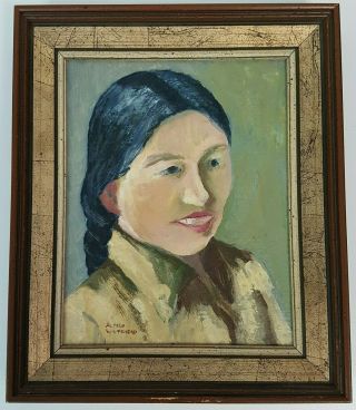 Vintage First Nations Girl Framed Oil Painting On Board Alfred Whitehead