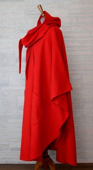 Vtg Jimmy Hourihan Ireland Red Wool Tweed Cape Poncho Coat With Hood & Pockets