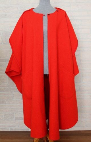 Vtg Jimmy Hourihan Ireland Red Wool Tweed Cape Poncho Coat With Hood & Pockets 3