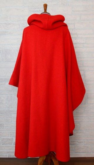 Vtg Jimmy Hourihan Ireland Red Wool Tweed Cape Poncho Coat With Hood & Pockets 7