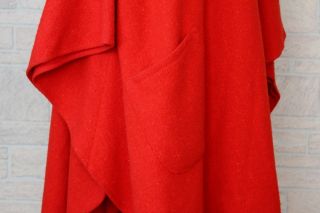 Vtg Jimmy Hourihan Ireland Red Wool Tweed Cape Poncho Coat With Hood & Pockets 8