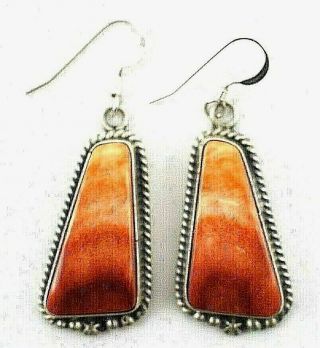 Navajo Handmade Spiny Oyster Vintage Earrings Set In Sterling Silver - Elouise Kee
