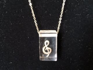 Vintage Yellow Gold 14 Karat Chain With Musical Clef Encased In Acrylic,  Unique
