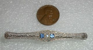 La Offer Only Vintage Art Deco 14k Gold Filagree Sapphire Diamond Bar Pin