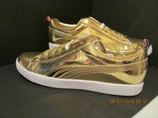 RARE PUMA CLYDE GOLD LIMITED EDITION NBA ALL - STAR GAME MODEL 360646 - 01 SIZE 13 6