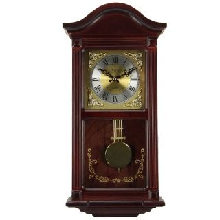 Bedford Mmahogany Cherry Wood 22 " Wall Clock With Pendulum And Hour Chimes