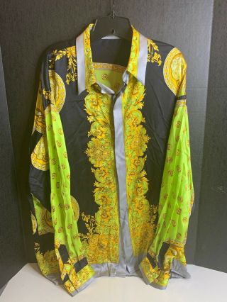 Vintage Creme De Silk Xl Multi Colored”greek Gods” Calliope 9030 Silk Shirt